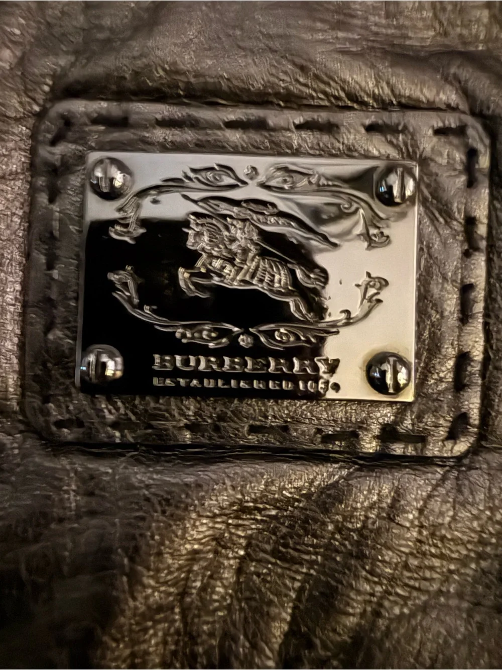 Burberry grey Leather womens size 7 Gloves with Logo Plaque 100% deerskin